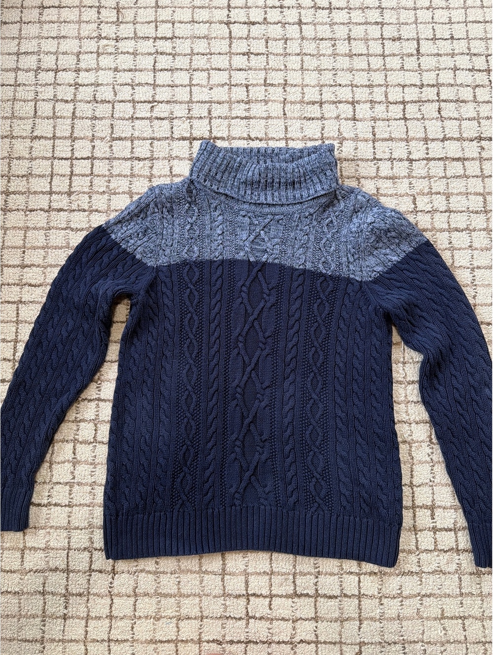 Women Croft & Barrow Blue Cotton Turtleneck Cable Knit Sweater cabincore granola